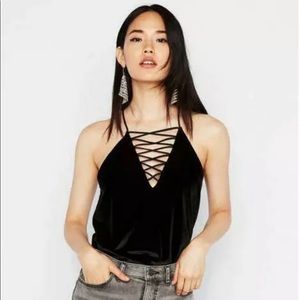 EXPRESS Black Velvet Lace-up Racerback Cami